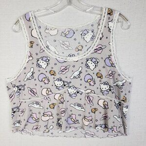 Hello Kitty Babydoll Crop Top Tank Lace Trim Y2K size M/L
